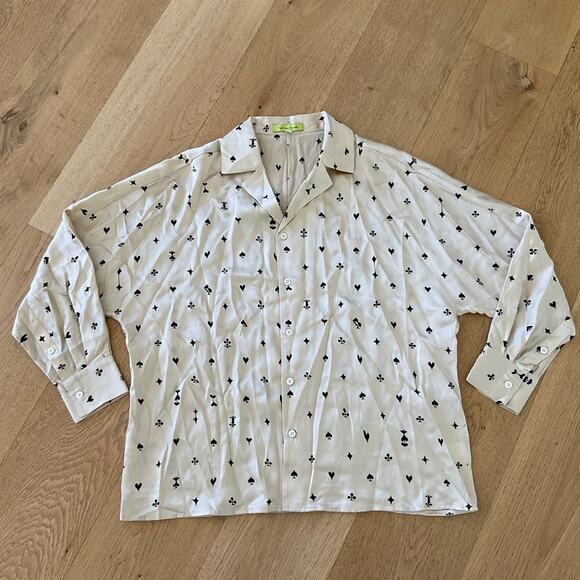 Revolve - Tell Your Friends Dolman Silk Shirt in Plaisantin Cream & Black - Picture 2 of 8